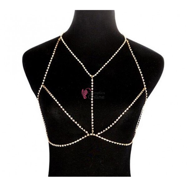 Accesoriu de bust Luxury BLX005 din metal cu strasuri pentru rochii elegante, costum de baie - Auriu